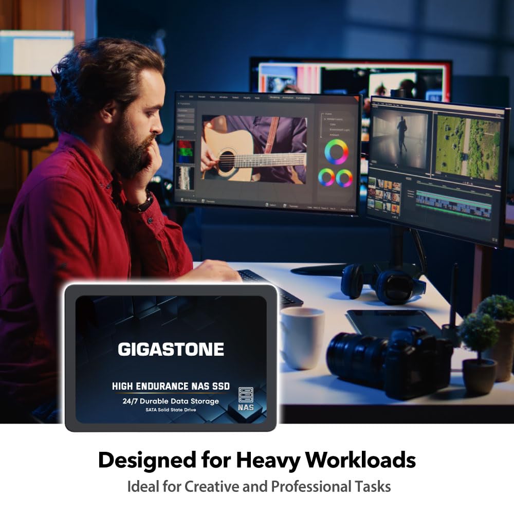 Gigastone NAS SSD 2TB SSD Festplatte (2er-Pack) TLC Hohe Dauerhaltbarkeit SSD für 24/7 Dauerbetrieb NAS-Systeme RAID 2,5 Zoll SATA III Internes Festkörper-Laufwerk SSD Caching
