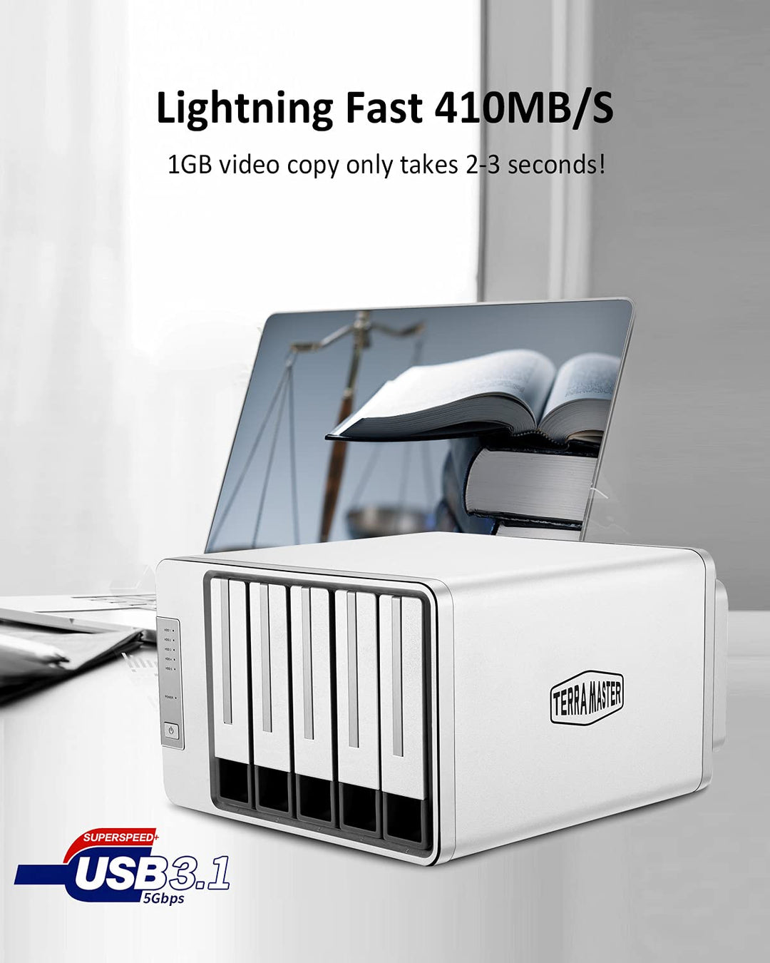 TERRAMASTER D5-300C USB3.1 (5Gbps) Typ-C 5 Bay RAID Gehäuse Bietet RAID0/1/Single 2+3 RAID-Speicher Modus Externe RAID Festplattenhäuse (Ohne Festplatte)