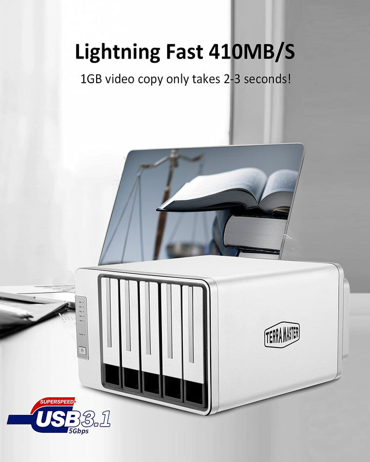TERRAMASTER D5-300C USB3.1 (5Gbps) Typ-C 5 Bay RAID Gehäuse Bietet RAID0/1/Single 2+3 RAID-Speicher Modus Externe RAID Festplattenhäuse (Ohne Festplatte)
