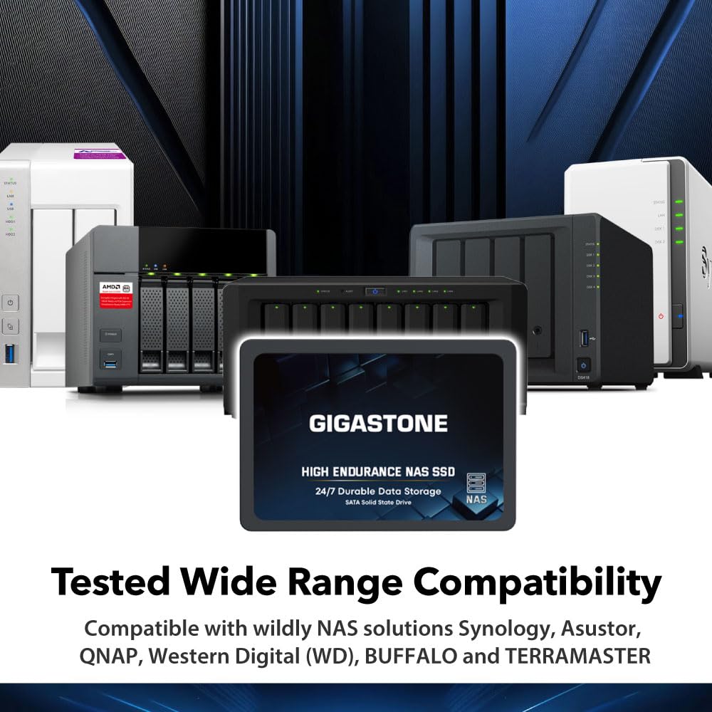 Gigastone NAS SSD 2TB SSD Festplatte (2er-Pack) TLC Hohe Dauerhaltbarkeit SSD für 24/7 Dauerbetrieb NAS-Systeme RAID 2,5 Zoll SATA III Internes Festkörper-Laufwerk SSD Caching