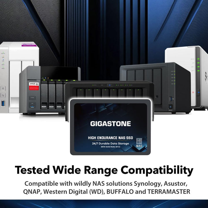 Gigastone NAS SSD 2TB SSD Festplatte (2er-Pack) TLC Hohe Dauerhaltbarkeit SSD für 24/7 Dauerbetrieb NAS-Systeme RAID 2,5 Zoll SATA III Internes Festkörper-Laufwerk SSD Caching