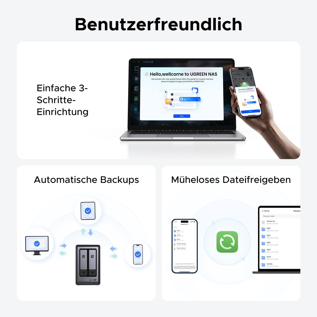 UGREEN NASync DXP2800 2-Bay NAS Server, Intel N100 Quad-Core, 8GB DDR5, 2,5GbE LAN, 2×M.2 NVMe-Steckplätze, 4K HDMI, Kompatibel mit Drittanbieter NAS Festplatten/HDD für Heim & Büro (Diskless)