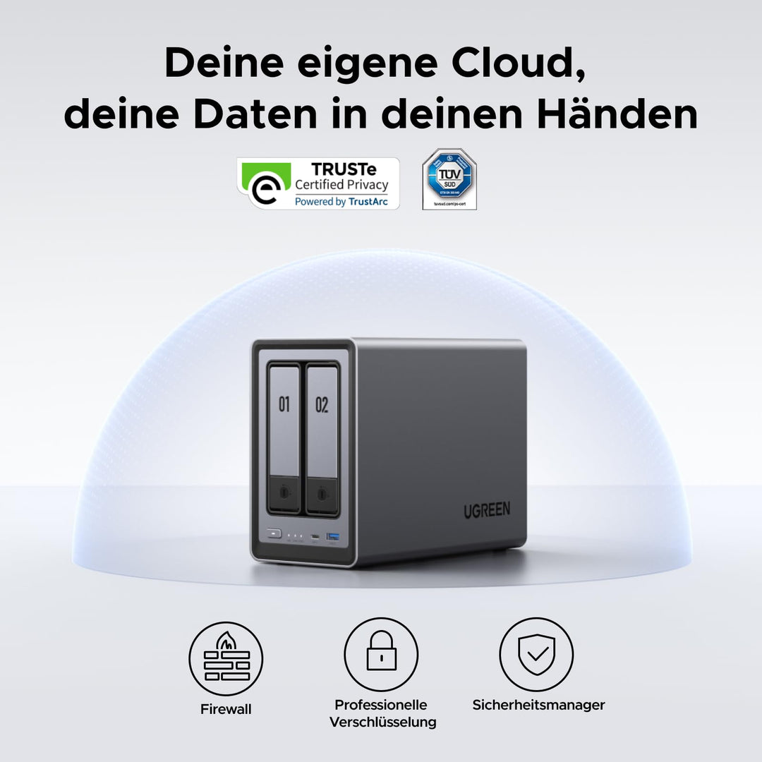 UGREEN NASync DXP2800 2-Bay NAS Server, Intel N100 Quad-Core, 8GB DDR5, 2,5GbE LAN, 2×M.2 NVMe-Steckplätze, 4K HDMI, Kompatibel mit Drittanbieter NAS Festplatten/HDD für Heim & Büro (Diskless)