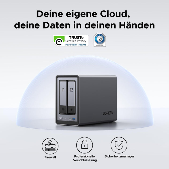 UGREEN NASync DXP2800 2-Bay NAS Server, Intel N100 Quad-Core, 8GB DDR5, 2,5GbE LAN, 2×M.2 NVMe-Steckplätze, 4K HDMI, Kompatibel mit Drittanbieter NAS Festplatten/HDD für Heim & Büro (Diskless)