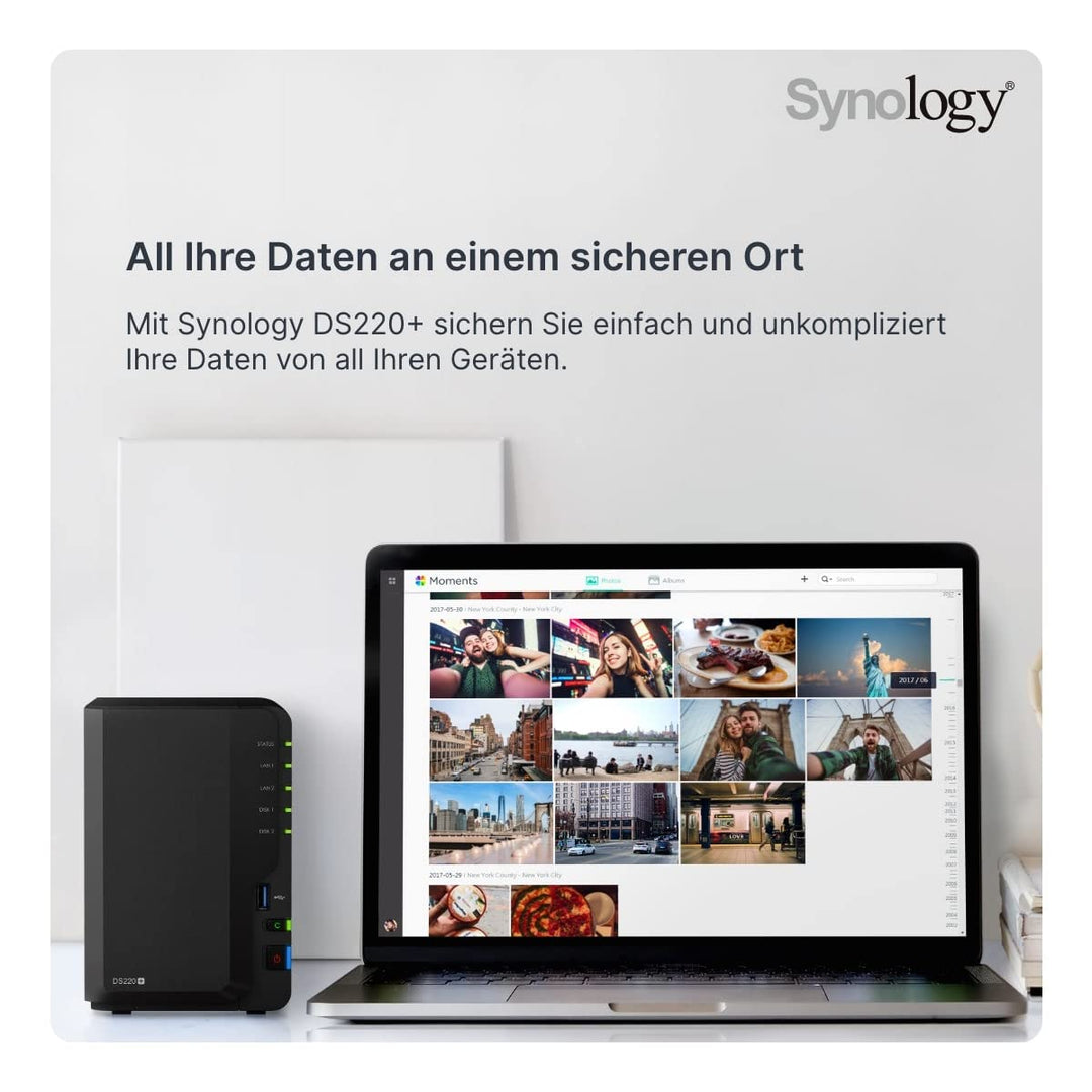 Synology DS220+ 2TB 2 Bay Desktop NAS System, installiert mit 2 x 1TB Western Digital Red Festplatten