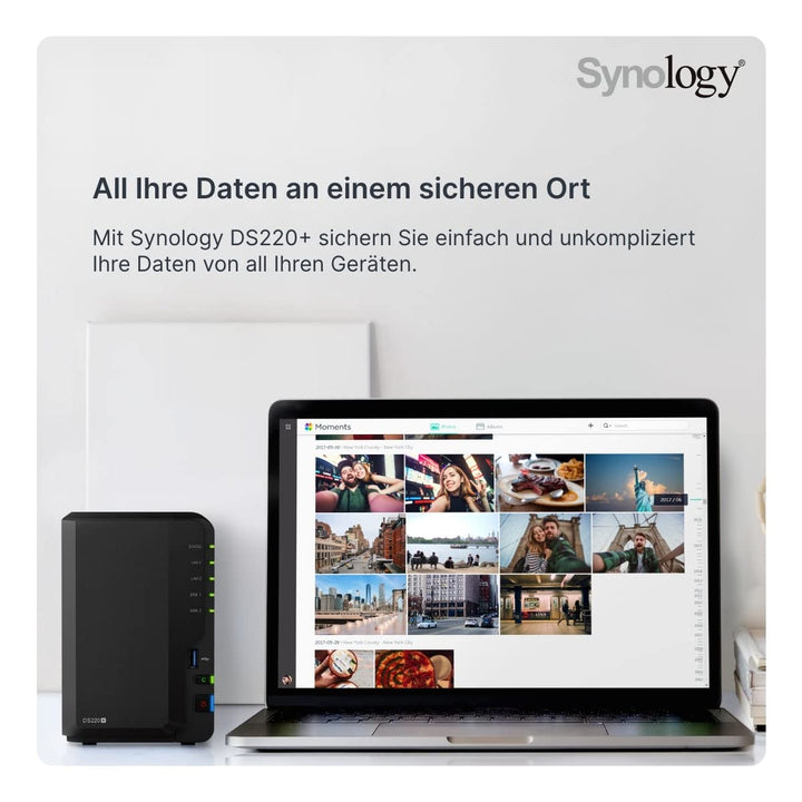 Synology DS220+ 2TB 2 Bay Desktop NAS System, installiert mit 2 x 1TB Western Digital Red Festplatten