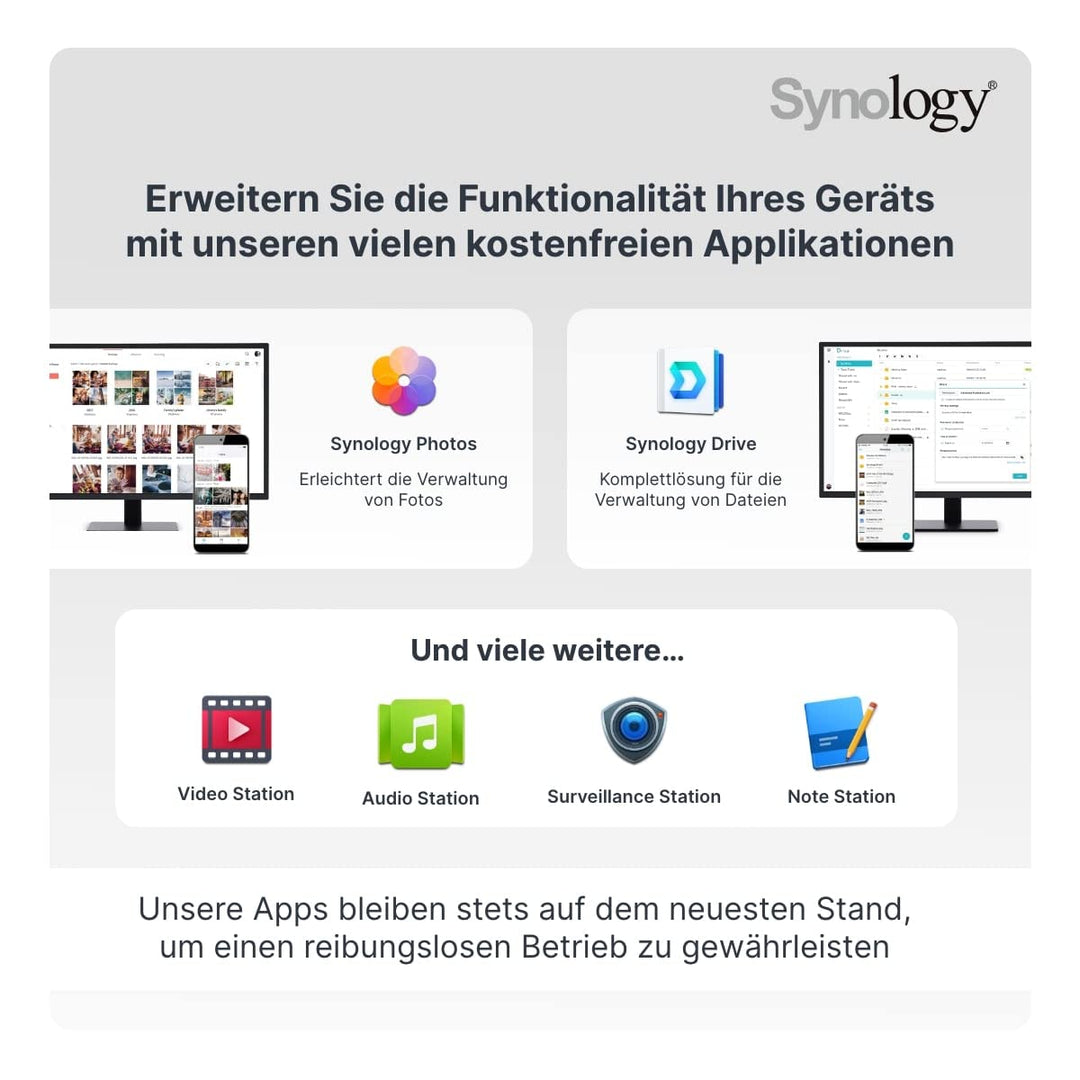 Synology DS220+ 2TB 2 Bay Desktop NAS System, installiert mit 2 x 1TB Western Digital Red Festplatten