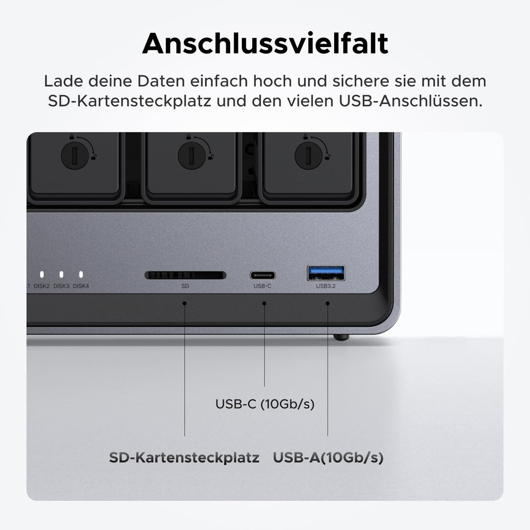 UGREEN NASync DXP4800 4-Bay NAS Server, Intel N100 Quad-Core, 8GB DDR5, 2×2,5GbE LAN, 2×M.2 NVMe-Steckplätze, 4K HDMI, Kompatibel mit Drittanbieter NAS Festplatten/HDD für Heim & Büro (Diskless)