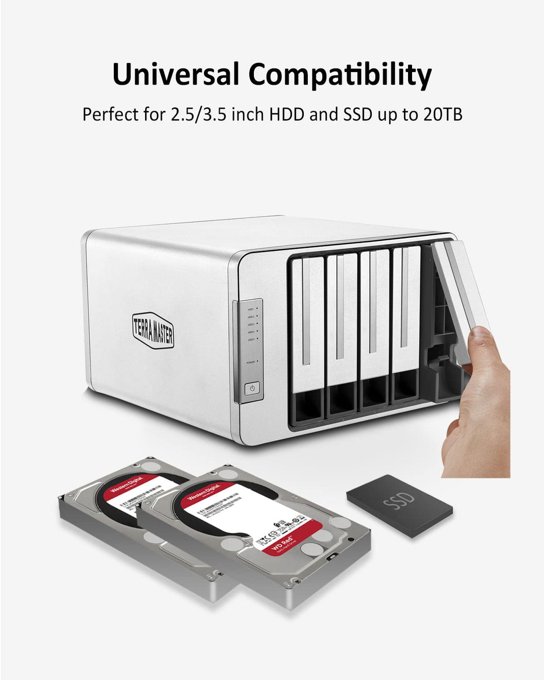TERRAMASTER D5-300C USB3.1 (5Gbps) Typ-C 5 Bay RAID Gehäuse Bietet RAID0/1/Single 2+3 RAID-Speicher Modus Externe RAID Festplattenhäuse (Ohne Festplatte)
