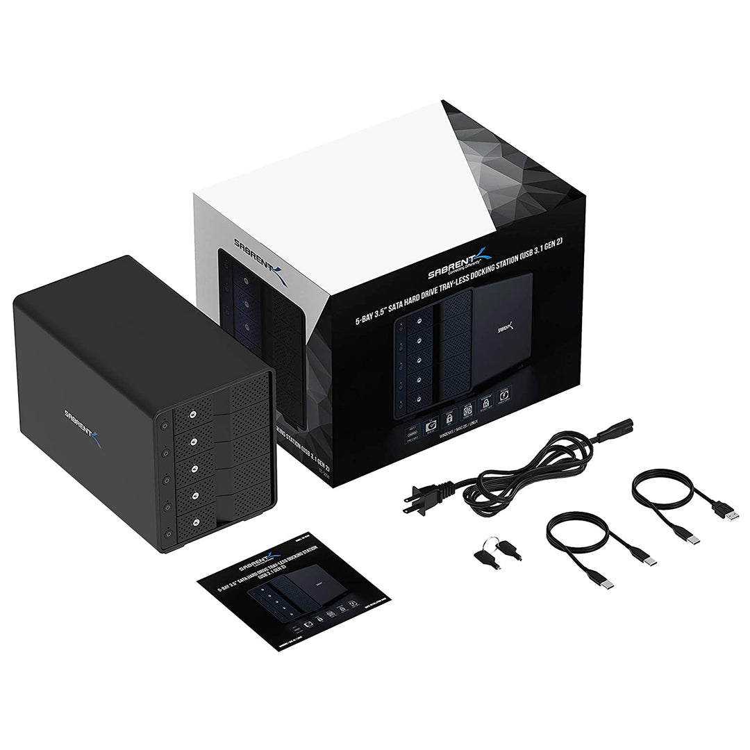 SABRENT 5 Bay Festplatten Docking Station USB C 10Gbps SSD HDD Dock, Kompatibel mit 2,5" 3.5" SATA (DS SC5B)