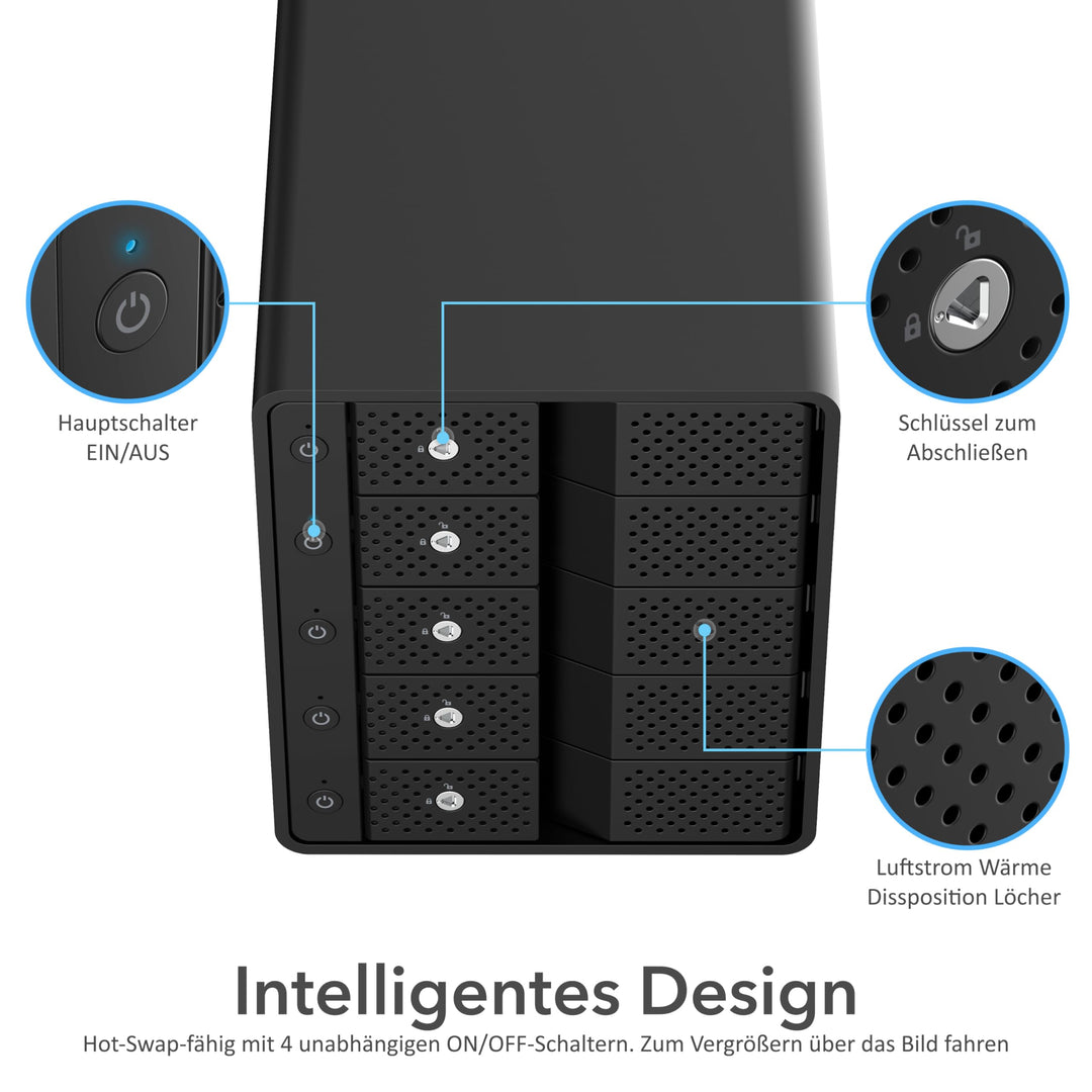 SABRENT 5 Bay Festplatten Docking Station USB C 10Gbps SSD HDD Dock, Kompatibel mit 2,5" 3.5" SATA (DS SC5B)