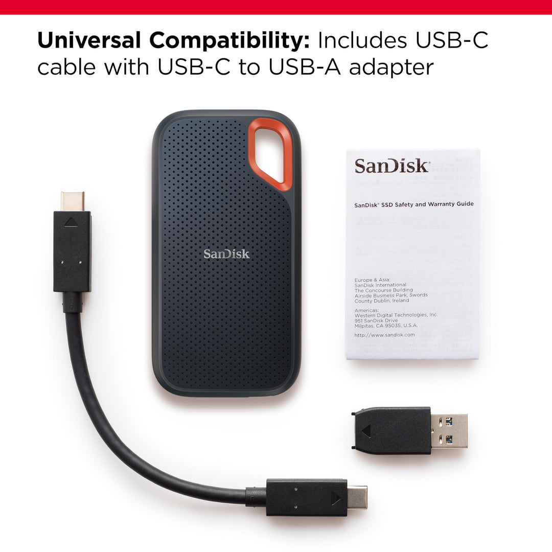 SanDisk Extreme Portable SSD 8 TB (tragbare NVMe SSD, USB-C, bis zu 1.050 MB/s Lesegeschwindigkeit und 1.000 MB/s Schreibgeschwindigkeit, Wasser- und staubbeständig) Schwarz
