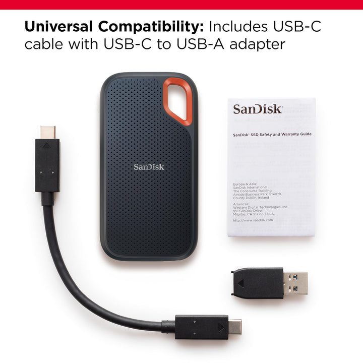 SanDisk Extreme Portable SSD 8 TB (tragbare NVMe SSD, USB-C, bis zu 1.050 MB/s Lesegeschwindigkeit und 1.000 MB/s Schreibgeschwindigkeit, Wasser- und staubbeständig) Schwarz