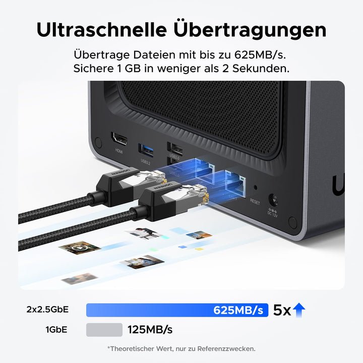UGREEN NASync DXP4800 4-Bay NAS Server, Intel N100 Quad-Core, 8GB DDR5, 2×2,5GbE LAN, 2×M.2 NVMe-Steckplätze, 4K HDMI, Kompatibel mit Drittanbieter NAS Festplatten/HDD für Heim & Büro (Diskless)