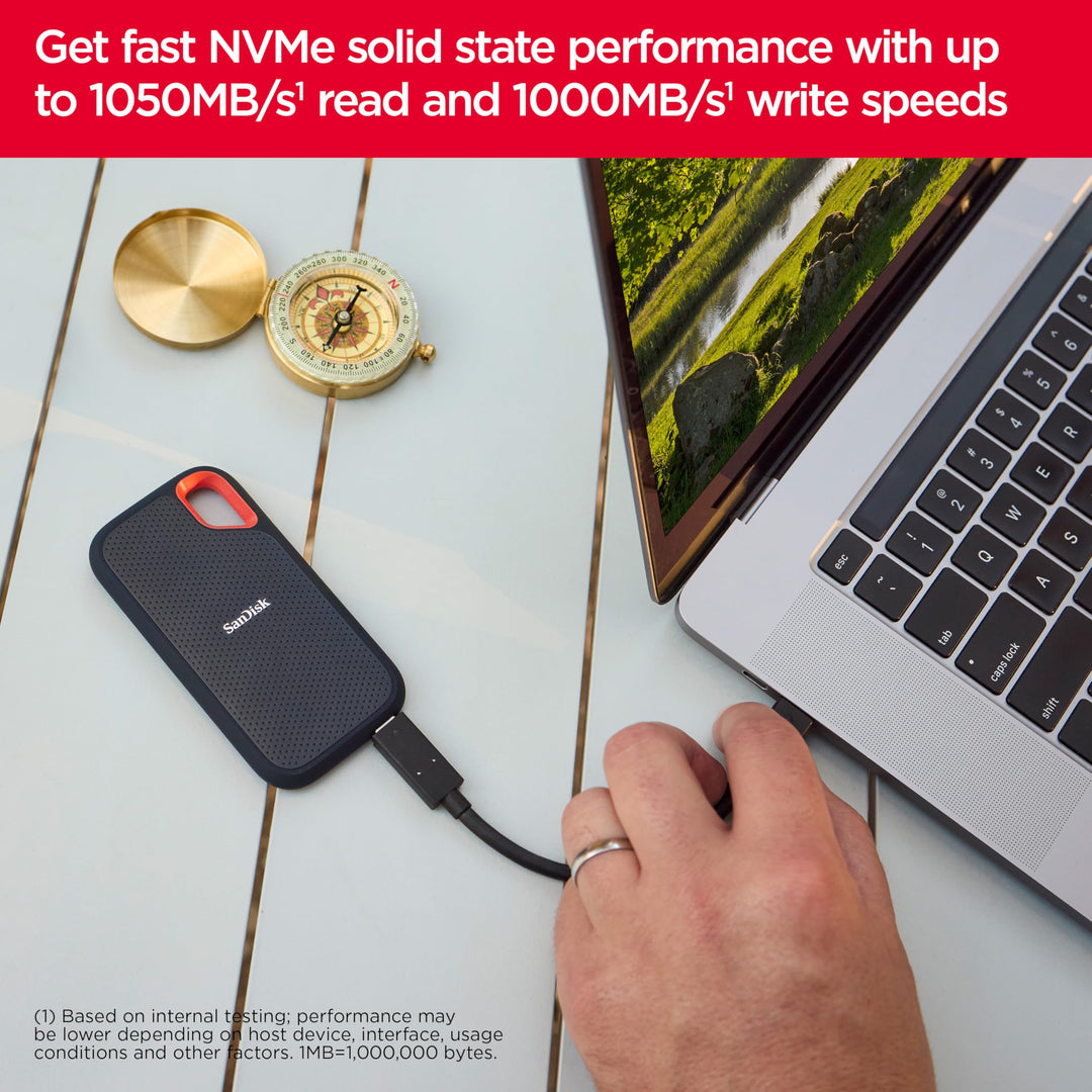 SanDisk Extreme Portable SSD 8 TB (tragbare NVMe SSD, USB-C, bis zu 1.050 MB/s Lesegeschwindigkeit und 1.000 MB/s Schreibgeschwindigkeit, Wasser- und staubbeständig) Schwarz