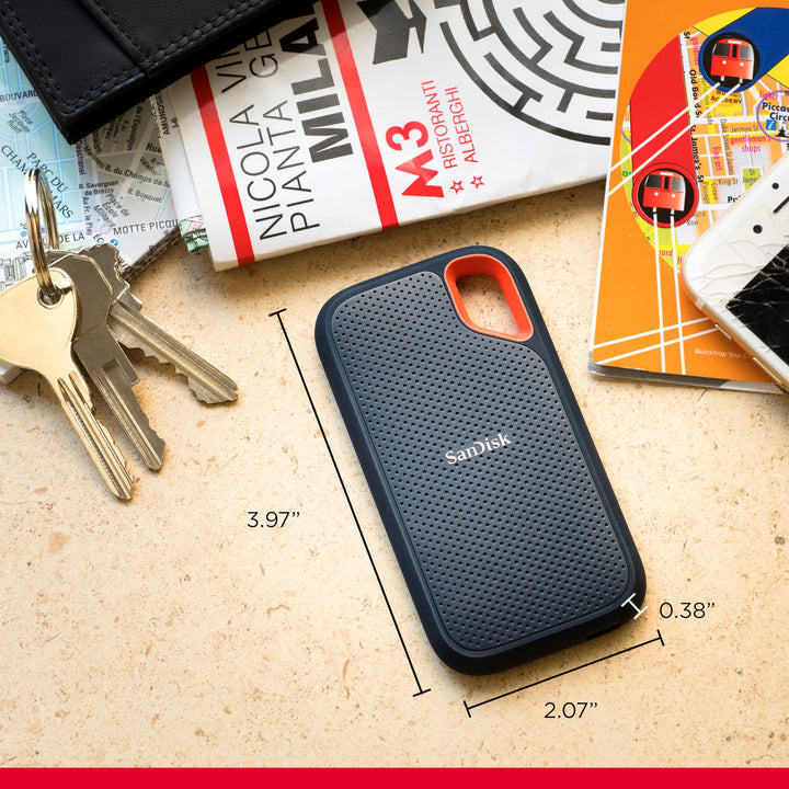 SanDisk Extreme Portable SSD 8 TB (tragbare NVMe SSD, USB-C, bis zu 1.050 MB/s Lesegeschwindigkeit und 1.000 MB/s Schreibgeschwindigkeit, Wasser- und staubbeständig) Schwarz